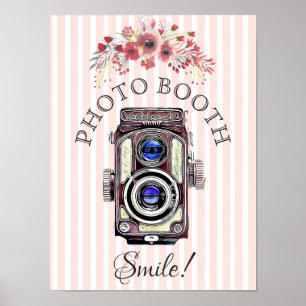 Bröllopsskylt för fotobås, korall blomkamera poster
