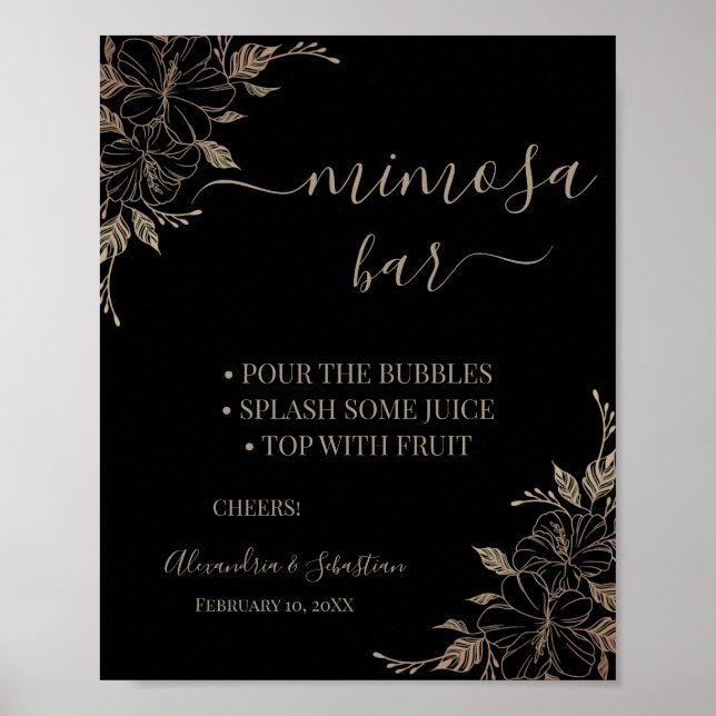 Bröllopsskylt för Mimosa Bar med blomstermönster Poster (Framsidan)