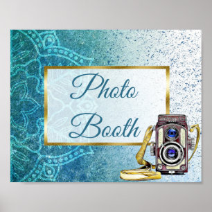 Bröllopsskylt Fotobås Blå Mandala Poster