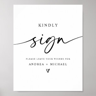 Bröllopsskylt Gästbok Modern Minimalist Hjärtan Poster