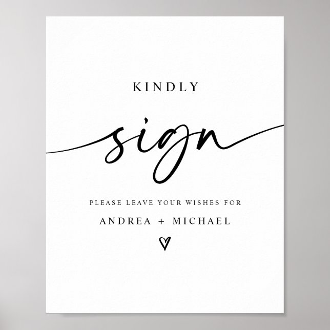 Bröllopsskylt Gästbok Modern Minimalist Hjärtan Poster (Framsidan)