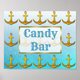 Bröllopsskylt Godisbar Oceanic Aqua Blå & Guld Poster