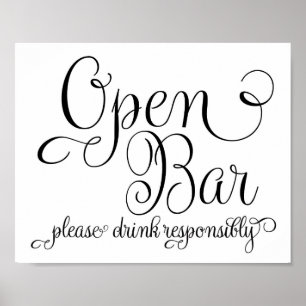 Bröllopsskylt - Öppen Bar Skylt- Poster