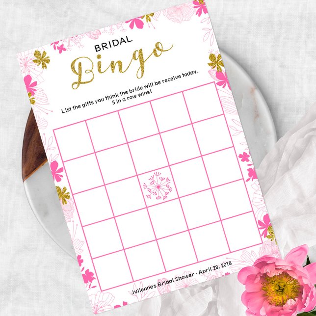 Bröllopsspel Bingo | Ömtålig Rosa Blommig Inbjudningar (Skapare uppladdad)