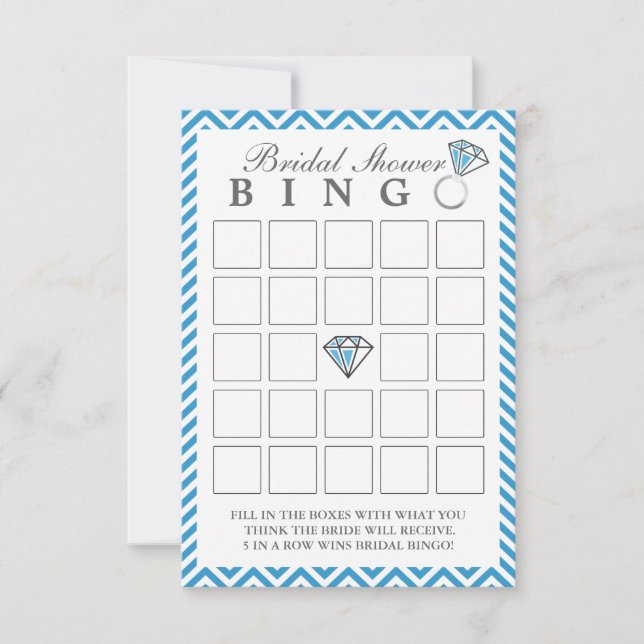 Bröllopsspel Bridal Shower Bingo Kort med Blå Chev (Framsida)