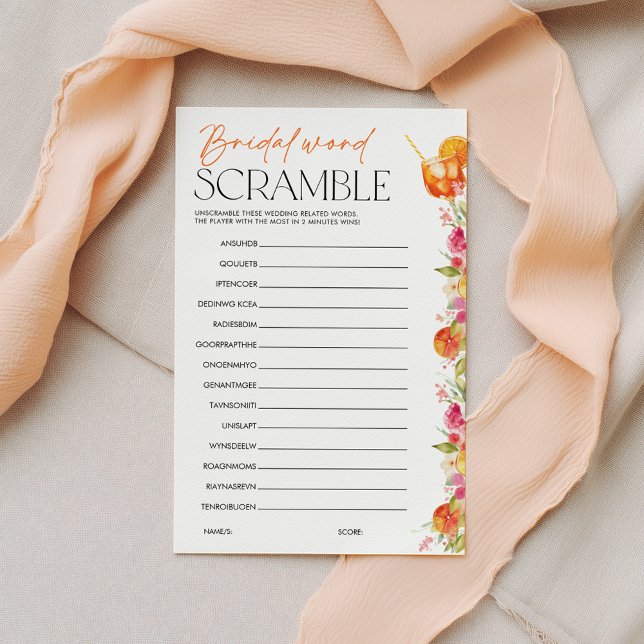 Bröllopsspel Bröllopsord Scramble Spritz (Bridal Word Scramble | Love at first spritz Bridal Shower Game)
