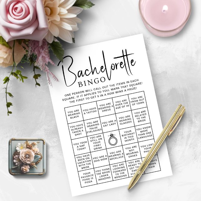 Bröllopsspel Brudtärna Bingo Kort (Bridal Shower Games Bachelorette Bingo Card)