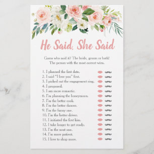 Bröllopsspel med rosa blommor Han sa, hon sa