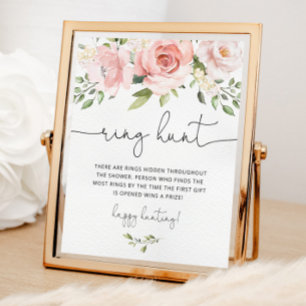 Bröllopsspel med rosa blommotiv och ringjakt poster