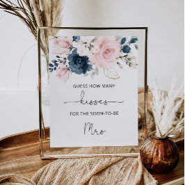 Bröllopsspel med rosenskära blommor i marinblå - h poster