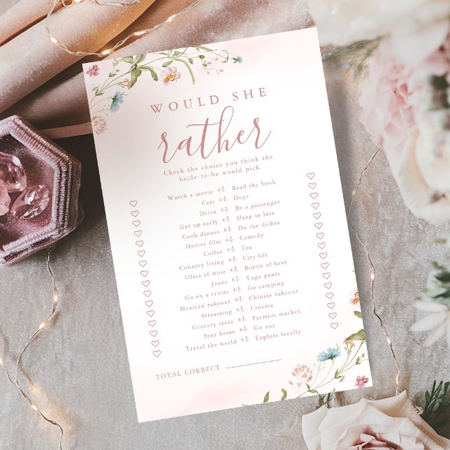 Bröllopsspel med vildblomma 'Would she rather' (Wildflower would she rather bridal shower game)
