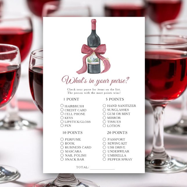 Bröllopsspel med vin Vad har du i din handväska (Skapare uppladdad)