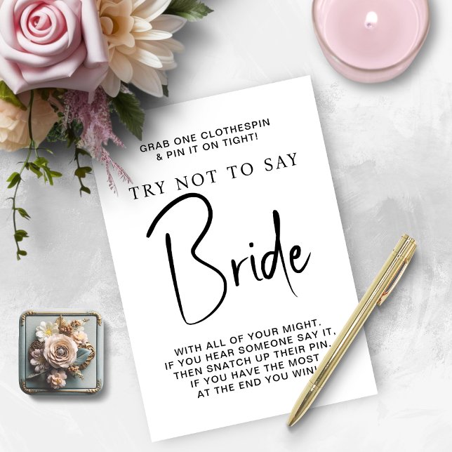 Bröllopsspel - Säg Inte Brud Kort (Bridal Shower Game Don't Say Bride Card)