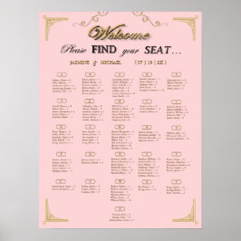 Bröllopsställningsdiagram i rosa champagneguld poster