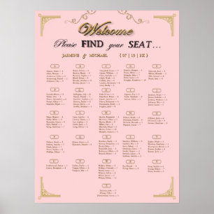 Bröllopsställningsdiagram i rosa champagneguld poster