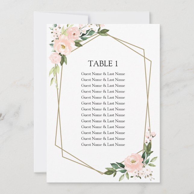 Bröllopsställningsdiagram med blommor och rosafärg inbjudningar (Framsida)