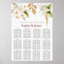 Bröllopsställningsdiagram med rosa blomster och gu poster