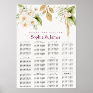 Bröllopsställningsdiagram med rosa blomster och gu poster