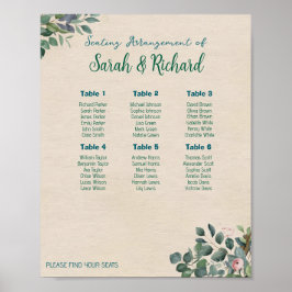 Bröllopsställningskarta i rosa och grön floristisk poster