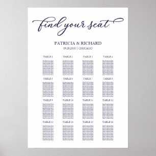 Bröllopsställningsschema-tecken Chic Navy Blue Poster