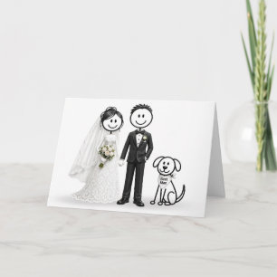 Bröllopsstickfigurer med bästa mannens hund kort