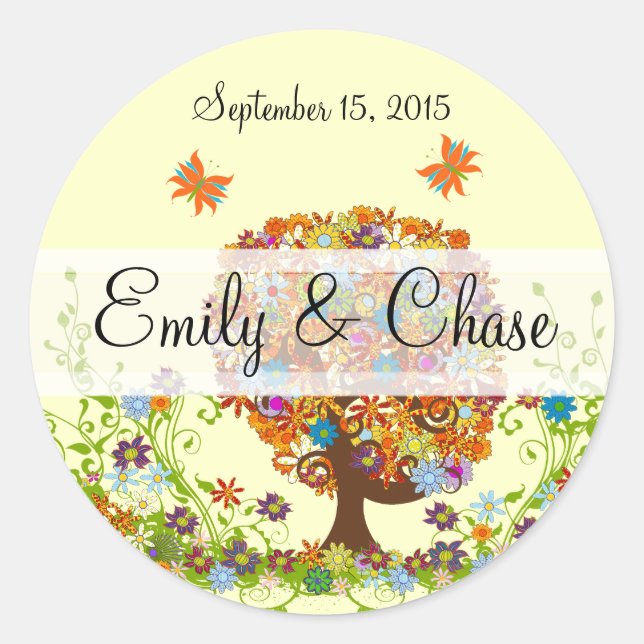 Bröllopsstiftare Kärlek Träd Runt Klistermärke (Framsida)