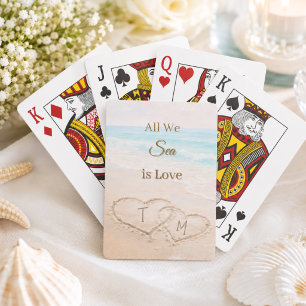 Bröllopsstrand Hjärtan Sand Monogram Casinokort