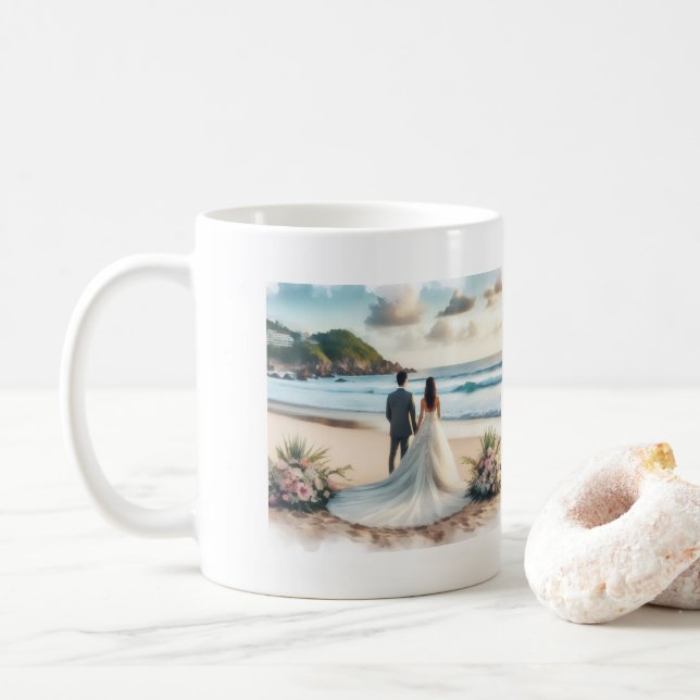 Bröllopsstrandpar Kaffemugg (Med munk)
