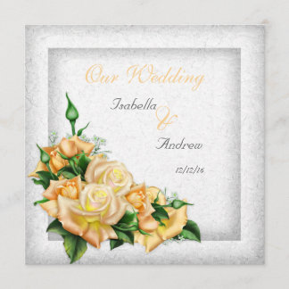 Bröllopsstunning gul rosbukett inbjudningar