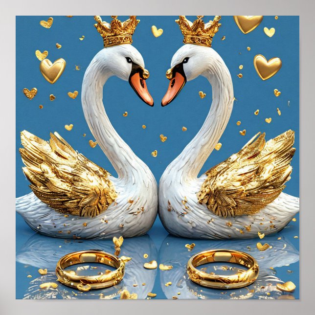 Bröllopssvanar Romantisk scen 🦢💖☁️✨ Poster (Framsidan)
