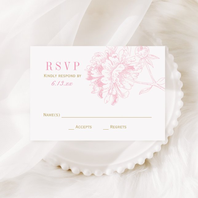 Bröllopssvar Pink Peony och Guld OSA Kort (Skapare uppladdad)