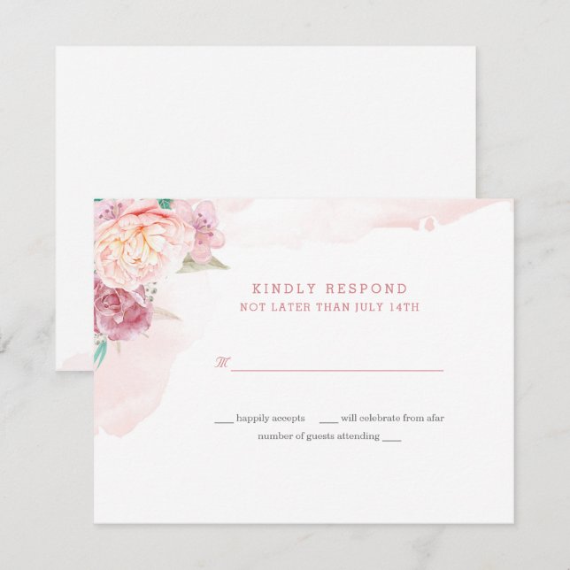Bröllopssvarskort | Blush och blommor Inbjudningar (Fram/baksida)