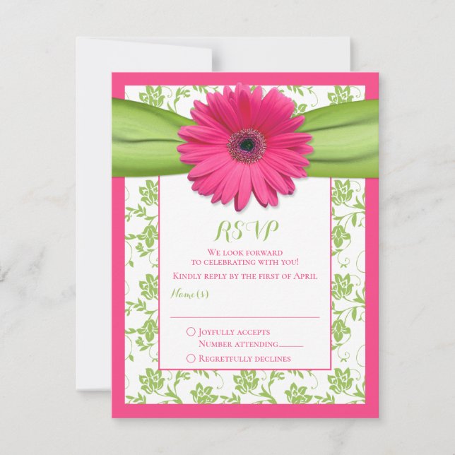 Bröllopssvarskort för rosa och Grönt Blommigt OSA Kort (Framsida)
