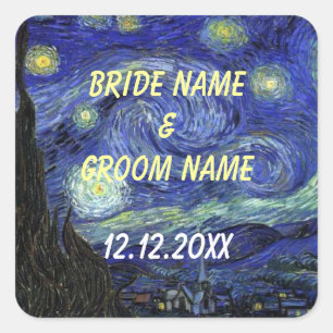 Bröllopssymboler. Starry Night Fyrkantigt Klistermärke