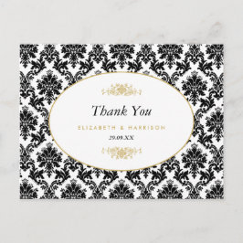 Bröllopstack för vintage Guld Black & White Damask Vykort