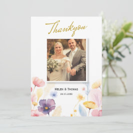 Bröllopstackkort med blommönster i guld tack kort