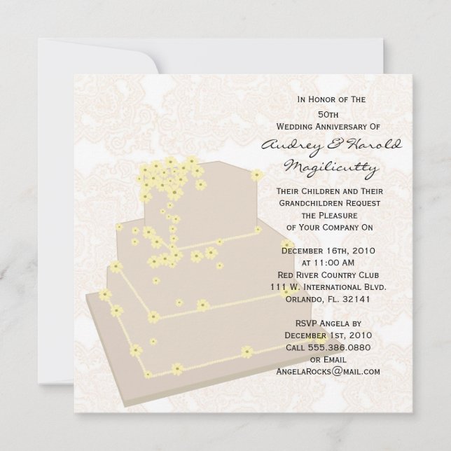 Bröllopstårta årsdag festinbjudan inbjudningar (Framsida)