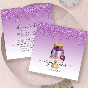 Bröllopstårta Glitter Dropp Lila Bageri Fyrkantigt Visitkort