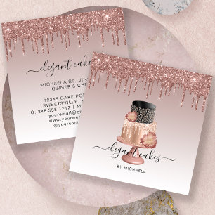 Bröllopstårta Glitter Dropp Rose Guld Bageri Fyrkantigt Visitkort
