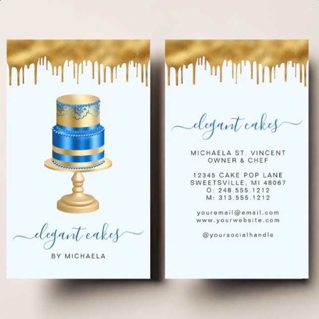 Bröllopstårta Glitter Dropp Royalblå Bageri Visitkort (Skapare uppladdad)