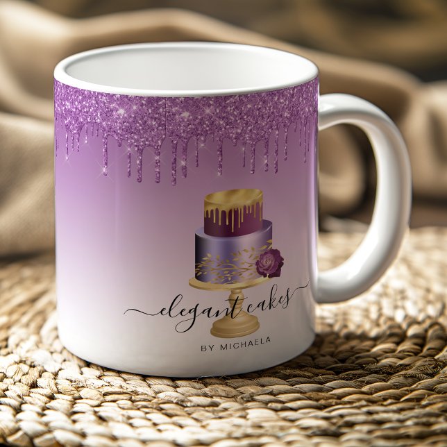 Bröllopstårta Glitterdropp Lila Guld Bageri Kaffemugg (Skapare uppladdad)