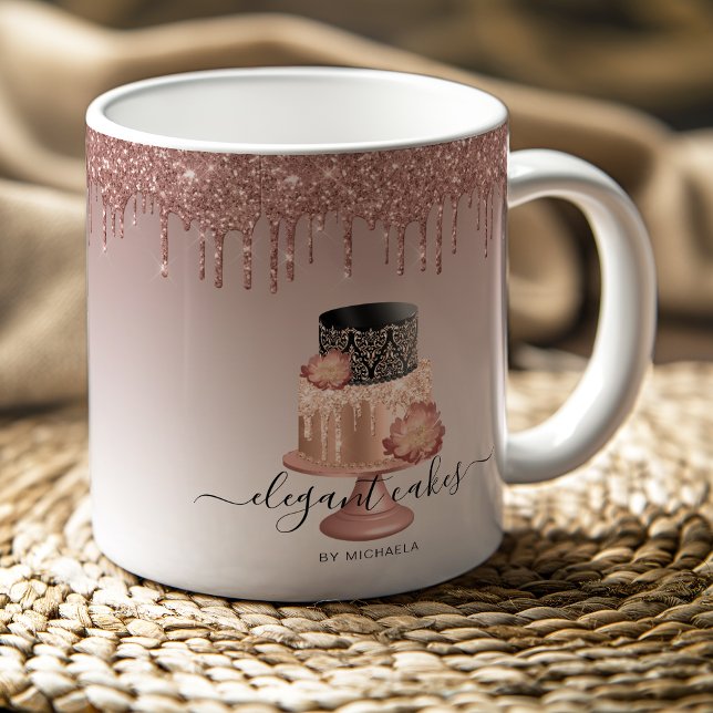 Bröllopstårta Glitterdropp Roséguld Bageri Kaffemugg (Skapare uppladdad)