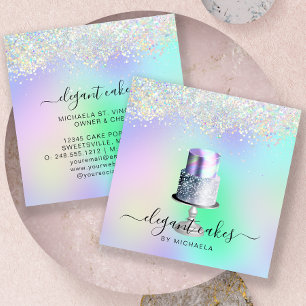 Bröllopstårta Holografisk Glitter Bageri Fyrkantigt Visitkort