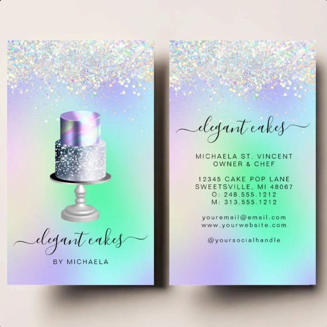 Bröllopstårta Holografisk Glitter Bageri Visitkort (Skapare uppladdad)