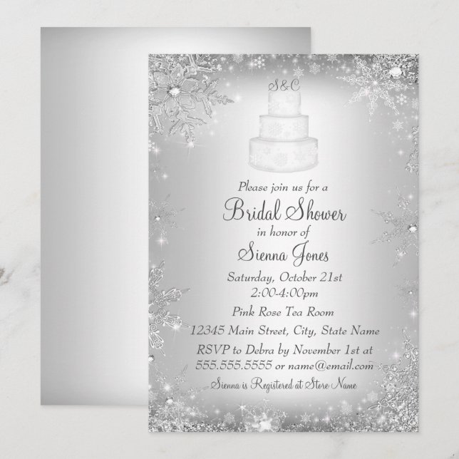 Bröllopstårta i silver med monogram - bröllopsinbj inbjudningar (Fram/baksida)