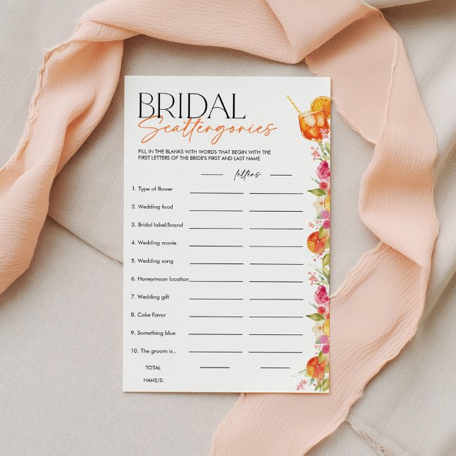 Bröllopstävling Spritz Bröllopslek (Bridal Scattegories | Love at First Spritz | Bright Floral Citrus Bridal Shower Games)