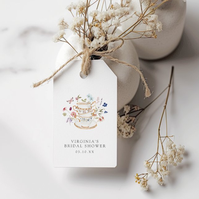 Bröllopste Bröllopstepresentetikett Presentetikett (Floral Bridal Tea Party Gift Tag by Painted Paperie
)