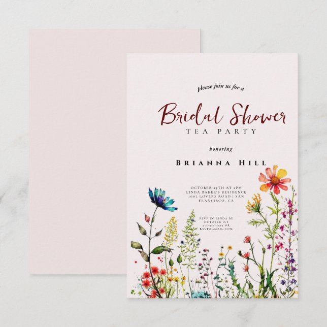 bröllopste-inbjudan, vildblomma vildblomma inbjudningar (Fram/baksida)