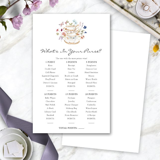 Bröllopste spill om en handväska (What's In Your Purse Bridal Tea Game by Painted Paperie
)