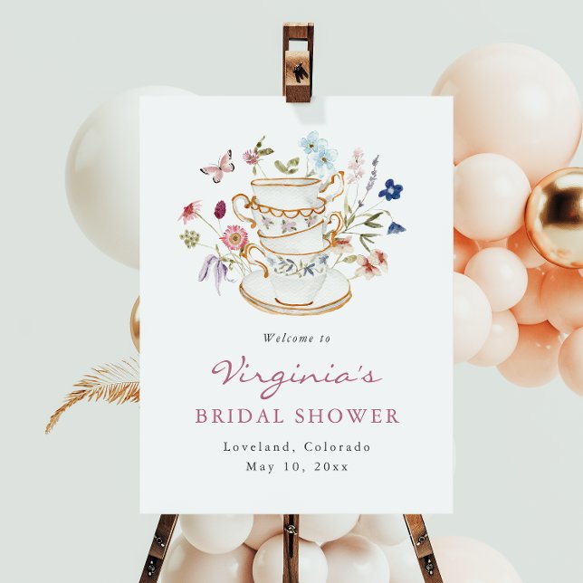 Bröllopste-välkomstaffisch Poster (Elegant Floral Bridal Tea Welcome Poster by Painted Paperie
)